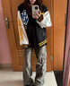 凱普蒂美式復古國潮字母刺繡棒球服情侶款春季新款2025寬松學(xué)生夾克外套 8013黑色 常規 M 【95-105斤】 曬單實(shí)拍圖