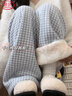 浪莎羊羔絨千鳥(niǎo)格闊腿褲女冬季2025新款高腰寬松休閑加絨直筒格子褲 曬單實(shí)拍圖