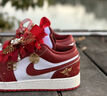 耐克球鞋定制Nike Air Jordan 1AJ1婚鞋秀禾 國風(fēng)手繪 低幫女子籃球鞋 鳳求凰 38.5 支持鑒定 假一賠三 曬單實(shí)拍圖