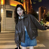 奈加圖（NAIJIATU）皮衣外套女秋季韓版2025新款百搭休閑機車(chē)服寬 棕色【加棉】 加厚 M 建議80-100斤 曬單實(shí)拍圖