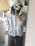LEESRTROI美式高街開(kāi)衫拉鏈連帽衛衣男秋冬季潮牌休閑情侶款外套上衣服 麻灰 L （建議100-130斤） 曬單實(shí)拍圖