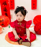 G.duck小黃鴨周歲女寶寶禮服春中國風唐裝紅色嬰兒旗袍衣服夏女童公主裙 紅色不含吊墜 均碼 80 曬單實拍圖