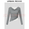 UR2025秋季新款女裝城市度假褶皺拼接蕾絲一字肩T恤UWJ450159# 花灰 (面料微透) M 曬單實(shí)拍圖