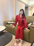 貓人【純棉鴻運】新婚情侶男女士長(cháng)袖睡衣紅色喜慶本命年家居服可外穿 曬單實(shí)拍圖
