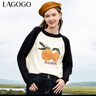 LAGOGO柿柿如意撞色保暖毛衣女拉谷谷2024年冬季新款插肩袖針織衫 白黑(VW) L 165/40 曬單實(shí)拍圖