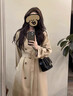 春乏2025春秋中長(cháng)款韓式英倫風(fēng)衣女過(guò)膝卡其色感小個(gè)子大衣西裝外套女 卡其色 XS 建議105斤以下 曬單實(shí)拍圖