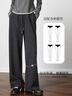 Olrain歐芮兒百搭松緊腰闊腿直筒褲女秋裝2025新款通勤顯瘦休閑褲 深灰色 M 160/68A/M 曬單實(shí)拍圖