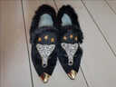 百麗踏【廠(chǎng)牌】尖頭毛毛鞋女韓版新款春秋豆豆鞋社會(huì )平底帶鉆鞋 黑色【升級版】 35 曬單實(shí)拍圖