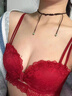 拉夏貝爾（La Chapelle）無(wú)鋼圈小胸聚攏性感蕾絲內衣女士本命年紅色乳膠文胸罩套裝生日禮 紅色（文胸+內褲） M （34/75 AB通杯） 曬單實(shí)拍圖