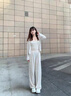 燦圖加絨波點(diǎn)糯米褲子女秋冬季高腰垂感保暖休閑褲小個(gè)子闊腿運動(dòng)衛褲 米白色 加絨 L 曬單實(shí)拍圖