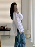 Marc O'Polo/MOP 夏季新款翻領(lǐng)梨形簡(jiǎn)約百搭高端洋氣法式長(cháng)袖襯衫女士上衣 白色100 36 (165) 曬單實(shí)拍圖