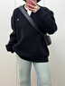 NICEBAD(原WORKSOUT)V翻領(lǐng)套頭毛衣寬松休閑簡(jiǎn)約cleanfit春秋男女 黑色 M 曬單實(shí)拍圖