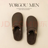 遠港男士牛筋底防水棉拖鞋冬季室內加絨保暖家居家用防滑PU皮拖秋冬天 深咖啡 44-45 (適合43-44腳) 曬單實(shí)拍圖