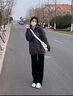 闊腿褲女2025秋季新款高腰垂墜感窄版休閑褲顯瘦韓版女士直筒褲 黑色-【長(cháng)褲春秋款】 L 建議110-125斤 曬單實(shí)拍圖
