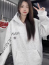 燦圖美式花卉字母刺繡加絨連帽衛衣女秋冬季寬松潮流加厚帽衫情侶外套 白灰色 加絨 L 曬單實(shí)拍圖