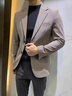 皮爾卡丹（pierre cardin）2025春秋男士西服外套韓版潮流休閑長(cháng)款修身痞帥格子毛呢西裝 卡其色 2XL 建議 150-170斤 曬單實(shí)拍圖