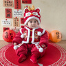 優(yōu)奇嬰兒拜年服紅色喜慶寶寶連體衣加絨加厚冬裝保暖衣服幼兒過(guò)年爬服 紅色刺繡連體衣+帽子+腳套 66cm 曬單實(shí)拍圖