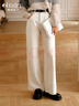 Olrain歐芮兒奶白色牛仔褲女冬季新款氣質(zhì)休閑闊腿褲 奶白色 L 曬單實(shí)拍圖