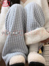 浪莎羊羔絨千鳥(niǎo)格闊腿褲女冬季2025新款高腰寬松休閑加絨直筒格子褲 曬單實(shí)拍圖