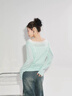 派吉鯊清新薄荷曼波T恤設計感拼接微透蕾絲鏤空薄款毛衣針織衫上衣罩衫 綠色 M 建議95-105斤 曬單實(shí)拍圖