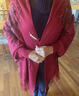 恒源祥圍巾女秋冬季配旗袍披肩帶袖婚宴喜婆婆禮服外搭生日禮物本命禮盒 酒紅色金線(xiàn)針織包芯紗厚度適中 曬單實(shí)拍圖