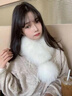 恒源祥獺兔毛圍脖狐貍毛圍巾女冬季韓版雙面防毛百搭毛球保暖皮草毛領(lǐng)子 白色南極狐 曬單實(shí)拍圖