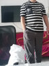 嘉瑞泰短袖t恤男寬松圓領(lǐng)條紋五分袖男士半截袖男生半袖中袖打底體恤 黑色 XL （體重145-160斤） 曬單實(shí)拍圖