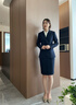 百顏西裝套裝女修身顯瘦時尚通勤雅致職場正裝主持人西服2025春秋新款 藏青色西裝+喇叭褲 S 曬單實(shí)拍圖