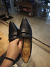 星期六羊皮高跟鞋女尖頭粗跟正裝通勤上班軟底舒適單鞋小皮鞋 黑色 36 曬單實(shí)拍圖