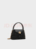 CHARLES&KEITH25秋新品粗花呢菱格手提斜挎凱莉包生日禮物CK2-50782379-3 Black Tweed黑色/白色 M 曬單實(shí)拍圖