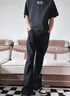 大力水手美式vibe顯瘦彎刀牛仔褲男春秋季微喇款直筒褲子DK83黑色XL 曬單實(shí)拍圖