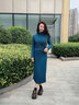 顏域高領(lǐng)設計感針織連衣裙女2025冬季新款收腰顯瘦高級感打底長(cháng)裙 藍色 M 曬單實(shí)拍圖