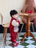 班喜迪男童漢服套裝春裝寶寶周歲禮服嬰兒中式唐裝春秋國風(fēng)兒童喜慶衣服 紅色 （春秋款） 90 曬單實(shí)拍圖