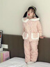 G.DUCKKIDS小黃鴨兒童睡衣秋冬女童三層夾棉加絨加厚小童寶寶家居服保暖套裝 粉色小花 100 尺碼2~3歲【 90-100cm】 曬單實拍圖