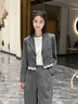 香影灰色輕職場(chǎng)西裝套裝女2025秋季新款短款小西服闊腿褲子兩件套 中灰 S 55/80A/85-95斤 曬單實(shí)拍圖