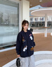 美式小狗毛巾繡外套女2025新款秋冬季寬松百搭休閑開(kāi)衫棒球領(lǐng)夾克 藏青色【春秋薄款】 M 曬單實(shí)拍圖
