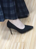 旻勝黑色絨面高跟鞋職業(yè)工作單鞋禮儀面試上班百搭性感尖頭細跟正裝鞋 黑色 9cm 36 曬單實(shí)拍圖