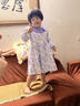 Classic Teddy精典泰迪女童連衣裙兒童裙子中小童裝碎花田園公主長(cháng)裙 藍色 120  曬單實(shí)拍圖