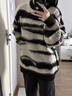 馨顏美式中長(cháng)款圓領(lǐng)毛衣女2025秋冬季慵懶設計寬松條紋針織衫上衣外套 黑色 加厚 S 建議95斤以下 曬單實(shí)拍圖
