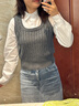 UR【HOT】2025秋季新款女休閑假兩件棉質修身針織衫UYY950068 粉灰 M 曬單實拍圖