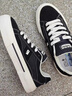 VEEMES黑色反毛皮情侶休閑板鞋 復古街頭男女潮流滑板鞋情侶款帆布鞋 235S黑白 41 曬單實(shí)拍圖