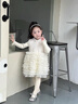 班喜迪女童連衣裙秋裝兒童國風(fēng)公主裙周歲寶寶禮服秋冬加絨網(wǎng)紗裙子套裝 米色 加絨 120 曬單實(shí)拍圖
