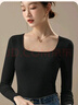 歐迪芬黑色低領(lǐng)打底衫女內搭可外穿貼身長(cháng)袖帶胸墊保暖上衣圓領(lǐng)春秋修身 曬單實(shí)拍圖