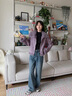 香影【咩咩絨】紫色麂皮絨短外套女2025冬季新款羊羔毛風(fēng)環(huán)保皮草 紫色 S 曬單實(shí)拍圖