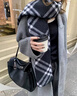 CinvaiKrose圍巾女披肩外搭格紋仿羊絨圍脖高級感生日禮物 黑白色 曬單實(shí)拍圖