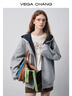VEGA CHANG衛衣女2026年新款春季拼色連帽拉鏈款寬松休閑百搭外套 淺靄灰 S 曬單實(shí)拍圖