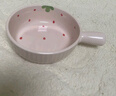 草莓陶瓷碗勺家用高顏值米飯碗少女心甜品碗釉下彩餐具套裝 【1個(gè)裝】淺粉草莓手柄碗 曬單實(shí)拍圖