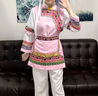 慶友白族演出服裝 新款白族服裝女云南56個(gè)民族服飾成人演出服大理傳 藍色：帽子+上衣+圍裙+褲子 190 XXXL 曬單實(shí)拍圖