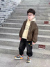 G.DUCKKIDS小黃鴨童裝兒童套裝男童春秋新款一歲寶寶衣服男孩帥氣皮衣兩件套 棕色（皮衣+衛衣） 90 建議80-90cm1歲半-2歲 曬單實(shí)拍圖