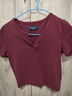 馬登女裝 修身短袖t恤女美式亨利正肩短衫純色內搭打底衫辣妹衣服 酒紅色 M 修身版型可拍大一碼 曬單實(shí)拍圖